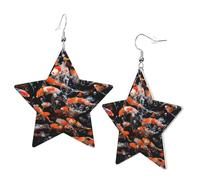 Japan Fancy Koi Carp Fishes Star Shape Earrings, Modern Dangle Earrings, Women's Statement Jewelry for Office Daily