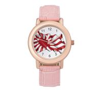 Japan Flag Novelty Women's Wrist Watch with Leather Strap | Funny Slim Analog Display Quartz Watches for Women