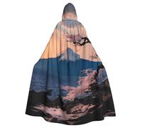 Japan Fuji Landscape Print Adult Hooded Cloak For Halloween Costume Cape | Full Length Halloween Cloak With Oversized Hood,Soft Fabric Fits Most Adults For Parties
