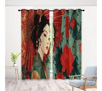 Japan Geisha Blackout Curtains 90 Inch Drop, Red Umbrella flower Curtains Set of 2 Panels, Modern Japanese Curtain for Bedroom Living Room Window with Eyelet Thermal Insulated, 66 x 90 Inch