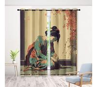 Japan Geisha Curtains 72 Inch 2 Panels, Kimono Leaves 3D Pattern Drapes with Eyelet Thermal Insulated Curtain, Vintage Japanese Blackout Curtains for Bedroom Living Room, 52" x 72"