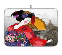 Japan Geisha Woman Microfibre Dish Drying Mat Japan Landscape Absorbent Dish Drying Drainers Mats for Kitchen Spoon Glass Plate 40.6 x 45.7 cm