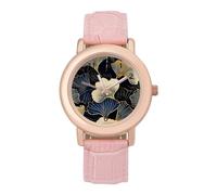 Japan Ginkgo Tree Leaf Floral .png Womens Elegant Watch Analogue Quartz Watch Leather Band Wristwatch