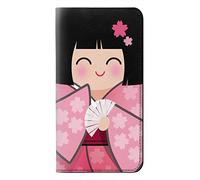 Japan Girl Hina Doll Kimono PU Leather Flip Case Cover For Motorola Moto E6 Plus, Moto E6s