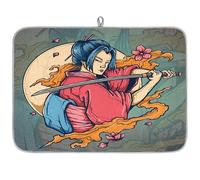 Japan Hero Samurai Microfibre Dish Drying Mat Japan Woman Absorbent Dish Drying Drainers Mats for Kitchen Spoon Glass Plate 45.7 x 60.9 cm
