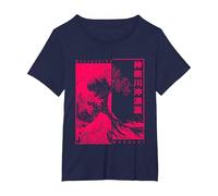 Japan Hokusai Ukiyo-e Japanese Great Wave Off Kanagawa T-Shirt, Women's Plus, Navy Blue, 6X