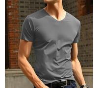 Japan Ice Silk Short Sleeve T Shirt, Men's V Neck Style, Lightweight and Breathable Fabric (3XL Grey)