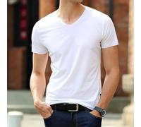 Japan Ice Silk Short Sleeve T Shirt, Men's V Neck Style, Lightweight and Breathable Fabric (3XL White)