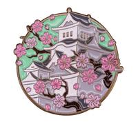 Japan Japanese Cherry Plum Blossoms Tree Flowers Castle Shiro 1.2" Enamel Pin Badge, 1.2 Inches Wide, Enamel, enamel