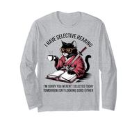 Japan Kawaii Cat Samurai I Have Selective Hearing Long Sleeve T-Shirt