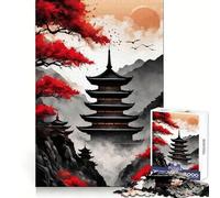 Japan Landscape Black Red Jigsaw 1000 Pieces for Teenagers Logic Exercise Clean Connection Family Fun (38x26cm)