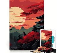 Japan Landscape Red Black 1000 Piece Puzzle For Adults Mental Sharp Serene Game Home Activity Santa Surprise (38x26cm)