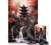 Japan Landscape Red Black 1000 Pieces Jigsaws Adults Puzzles Gifts Cognitive Boost Serene Game Fun Play Great Gift (50x75cm)