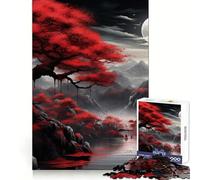 Japan Landscape Red Black Jigsaw Puzzles 1000 Pieces for Adults Logic Fun Real Thick Playful Challenge Night Activity (38x26cm)