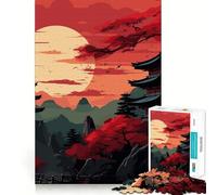 Japan Landscape Red Black Puzzle for Teenagers 1000 Pieces Sharp Brain Decompress Family Bond Birthday Idea (50x75cm)