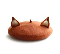 Japan Lolita Vintage Funny Frog Hat Beret Cap for Women Painter Genuine Green Gift (Fox), Fox, 6 1/8