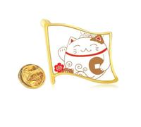 Japan Lucky Fortune Cat Flower Copper Golden Metal Flag Lapel Pin Badge