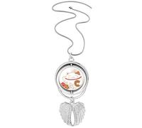 Japan Lucky Fortune Cat Flower Copper Pendant Angel Wings Rotating Necklace Jewelry