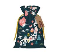 Japan Map With Cultural Symbo Drawstring Gift Bags Small Item Treats Wrapping Storage Bags Christmas Birthday Party Holiday