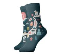 Japan Map With Cultural Symbo Print Athletic Crew Socks, Durable Warm Long Boot Socks Men Women Spring Autumn Clothing Gifts