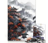 Japan Misty Mountains Jigsaw 1000 Pieces for Adults Calm Game Stress Less Joyful Challenge Night Activity (38x26cm)