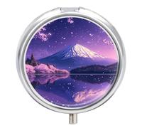 Japan Mount Fuji Cherry Pill Organizer Round Pill Box Travel Pill Case Medicine Organizer for Pocket Purse