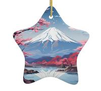 Japan Mount Fuji Landscape Ceramic Star Pendant -Christmas Tree Ceramic Hanging, Home Party Holiday Decoration Suppliess
