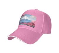 Japan Mount Fuji Landscape Print Adjustable Size Sandwich Baseball Cap Breathable Unisex Casual Hat Daily Use Sport Pink