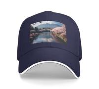 Japan Mount Fuji Landscape Print Adjustable Size Sandwich Baseball Cap Breathable Unisex Casual Hat Daily Use Sport Navy Blue