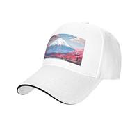 Japan Mount Fuji Landscape Print Adjustable Size Sandwich Baseball Cap Breathable Unisex Casual Hat Daily Use Sport White