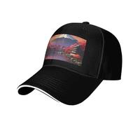 Japan Mount Fuji Landscape Print Adjustable Size Sandwich Baseball Cap Breathable Unisex Casual Hat Daily Use Sport Black