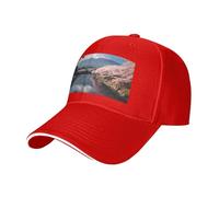 Japan Mount Fuji Landscape Print Adjustable Size Sandwich Baseball Cap Breathable Unisex Casual Hat Daily Use Sport Red