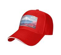 Japan Mount Fuji Landscape Print Adjustable Size Sandwich Baseball Cap Breathable Unisex Casual Hat Daily Use Sport Red