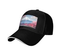 Japan Mount Fuji Landscape Print Adjustable Size Sandwich Baseball Cap Breathable Unisex Casual Hat Daily Use Sport Black