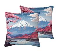 Japan Mount Fuji Landscape Print Decorative Pillow Covers 2 Pack, Imitation Linen Fabric Pillow Case, with Invisible Zipper Closure