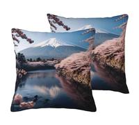 Japan Mount Fuji Landscape Print Decorative Pillow Covers 2 Pack, Imitation Linen Fabric Pillow Case, with Invisible Zipper Closure