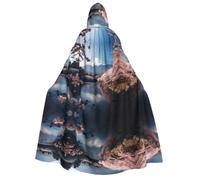 Japan Mount Fuji Landscape Print Halloween Hooded Cloak Cosplay Carnivals | 190cm Capes Stage Performances Masquerade Themed Ball Unisex Christmas