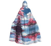 Japan Mount Fuji Landscape Print Halloween Hooded Cloak Cosplay Carnivals | 190cm Capes Stage Performances Masquerade Themed Ball Unisex Christmas