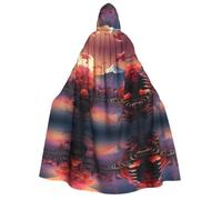 Japan Mount Fuji Landscape Print Halloween Hooded Cloak Cosplay Carnivals | 190cm Capes Stage Performances Masquerade Themed Ball Unisex Christmas