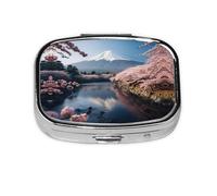 Japan Mount Fuji Landscape Print Pill Case Portable Square Pill Box with 2 Compartments,for Purse Pill Box Travel Bag
