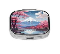 Japan Mount Fuji Landscape Print Pill Case Portable Square Pill Box with 2 Compartments,for Purse Pill Box Travel Bag