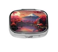 Japan Mount Fuji Landscape Print Pill Case Portable Square Pill Box with 2 Compartments,for Purse Pill Box Travel Bag