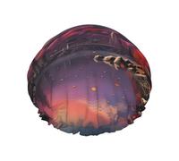 Japan Mount Fuji Landscape Print Shower Cap For Women Reusable Double Layer Stylish Soft Bath Cap With Lining Elastic Band