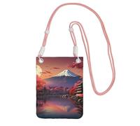 Japan Mount Fuji Landscape Print Sling Bag For Men Women, Casual Mini Phone Purses, Anti-Theft Phone Bag, For Hiking Travel, Pink, One Size