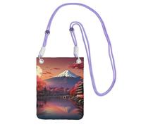 Japan Mount Fuji Landscape Print Sling Bag For Men Women, Casual Mini Phone Purses, Anti-Theft Phone Bag, For Hiking Travel, Purple, One Size