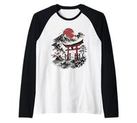 Japan Mount Fuji Torii Gate Sunset Japanese Landscape Raglan Baseball Tee