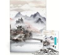 Japan Mountain River Jigsaw Puzzles for Adults 1000 Pieces Recall Enhancer Creative Play Pattern Build Birthday Gift (38x52cm)