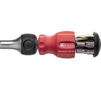 PB Swiss Tools Ratchet Screwdriver PB 8453.R-30 V01 | 100% Swiss Made | Stubby bit Holder Screwdriver with 6 Precision Bits (C6 Slotted / Cross / Hex Socket and Magnetic Holder)