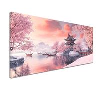Japan Paint by Numbers Cherry Blossoms Paint by Numbers Kits, Painting by Number for Adults with Frame, DIY Oil Painting Kits for Kids with Brushes Acrylic, Home Decor 28x56 inch/70x140cm k-1443
