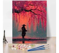 Japan Paint by Numbers for Adults, DIY Paint by Numbers Warrior, Canvas Oil Painting Kit with 3 Paintbrushes, Acrylic Pigment Drawing Paintwork for Gifts for Women 12x16 Inch Without Frame -XY48X